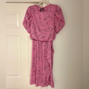 Vintage Tabby Pink Retro MIDI Dress with Puff sleeves